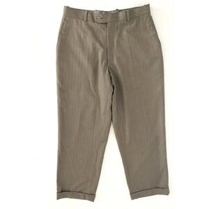 Caravelli | Mens Pinstripe Trousers Size 32S Short Cuff Hem Flat Brown